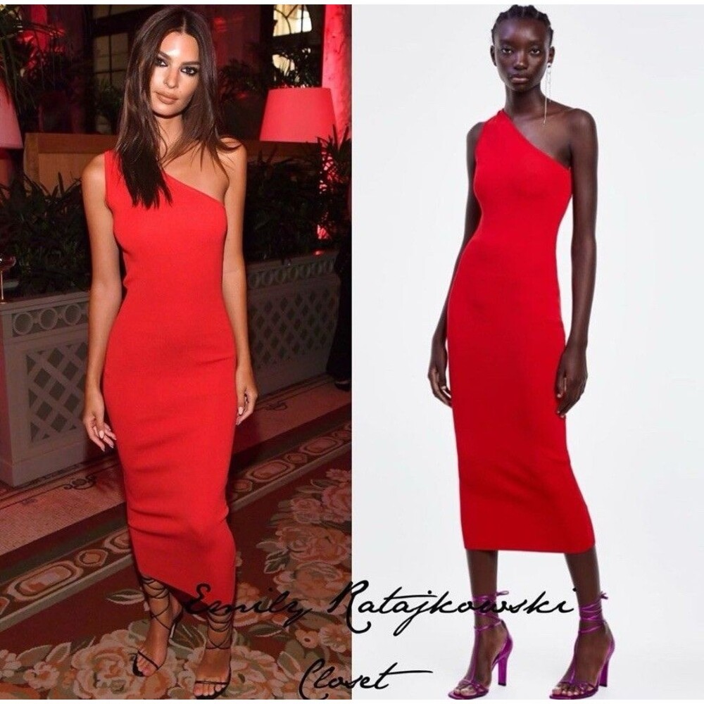 Zara Asymmetric Sleeveless Midi Dress Women’s Med Red Bodycon Flirty Bold